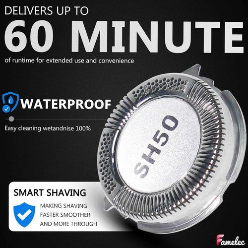 FAMELEC Upgrade Replacement Heads for Norelco 5000 Replacement Blades, New SH50 Shaving Heads Compatible with Norelco Replacement Heads Series 5000 (S5xxx), Double Blades for Electric Razor for Men