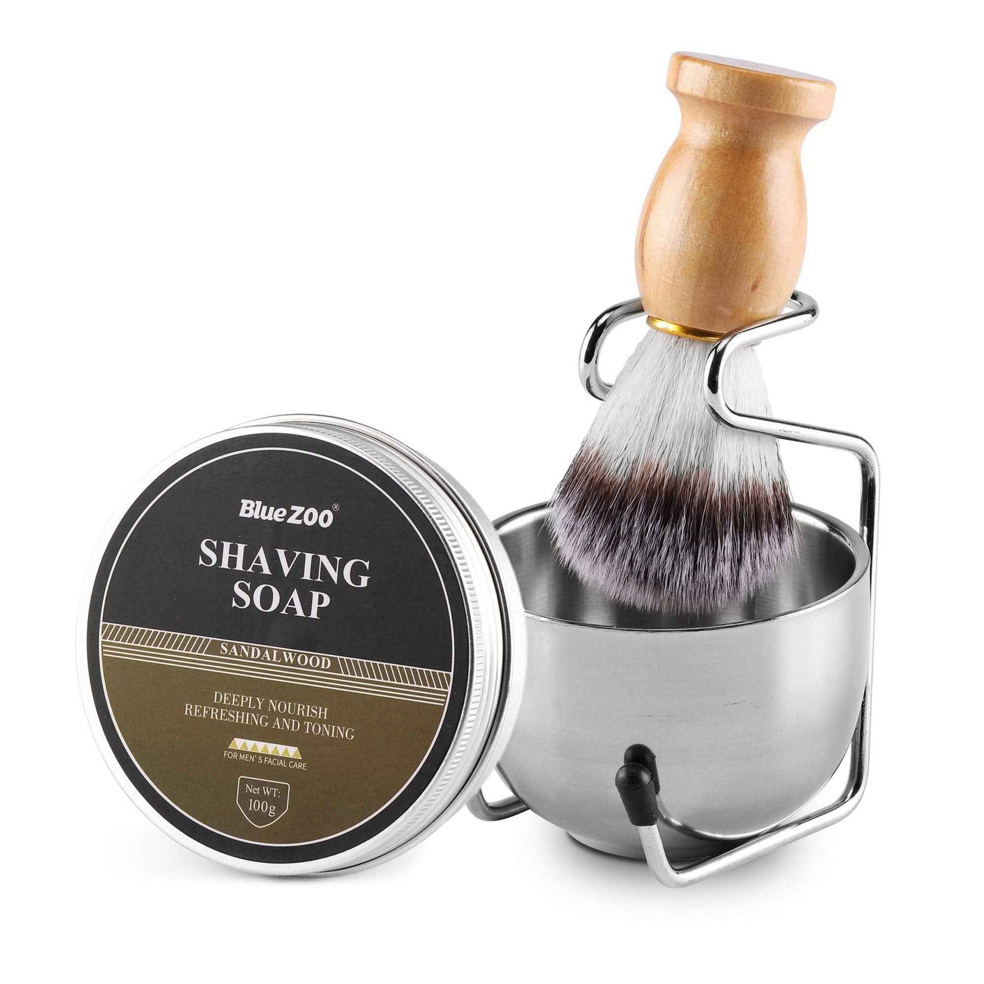 Aethland Mens Shaving Brush Set, Include 100g Shaving Soap, Soft Hair Shaving Brush Stand Stainless Steel with Bowl Kit for Men Gift Set