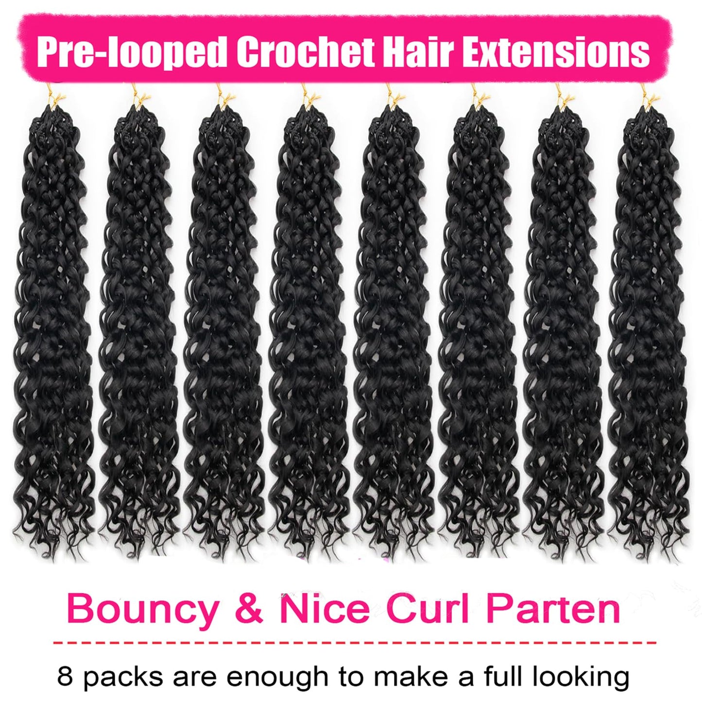 GoGo Curl Crochet hair 8 Packs Curly Crochet Hair for Women 24Inch 1B