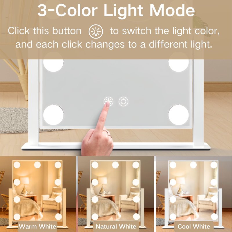 IBRIGHTSO Hollywood Vanity Mirror with Lights, Lighted Makeup Mirror with Lights, 3 Color Lighting Modes, Dimmable, 5X Magnification Mirror, Smart Touch Control,360°Rotation(12in, White)