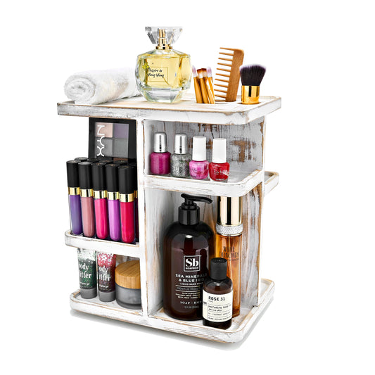Sorbus 360° Makeup Organizer - Grey Rustic Wood Make Up Storage Carousel for Cosmetics, Skin Care Rotating Makeup Organizer for Vanity, Bathroom Storage
