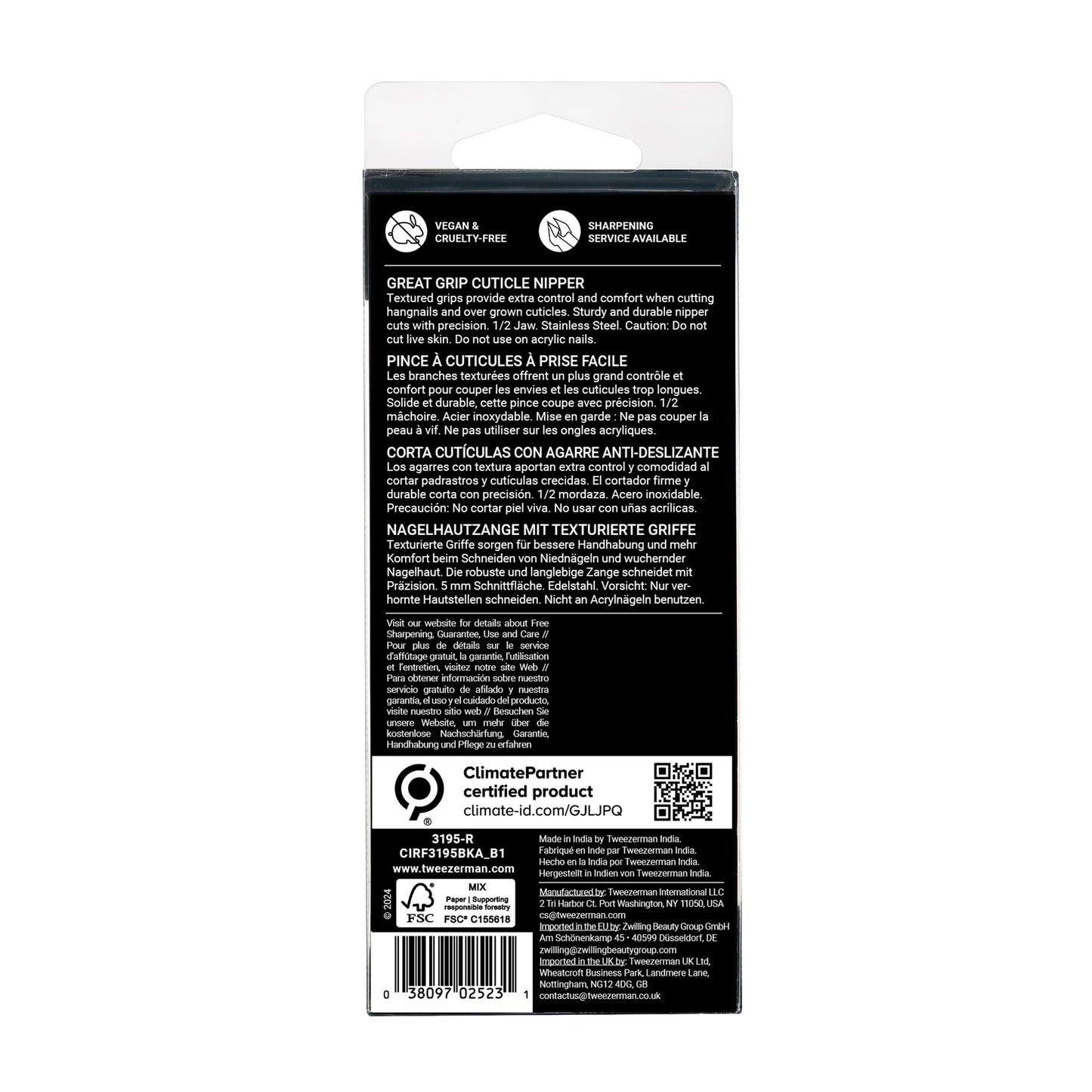 Tweezerman Great Grip Cuticle Nipper (Black/Stainless Steel)