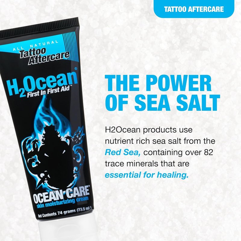 H2Ocean Tattoo Aftercare Lotion - Water-Based Sea Salt Moisturizing Cream | Fragrance-Free, Vegan | 2.5 oz (Pack of 2)