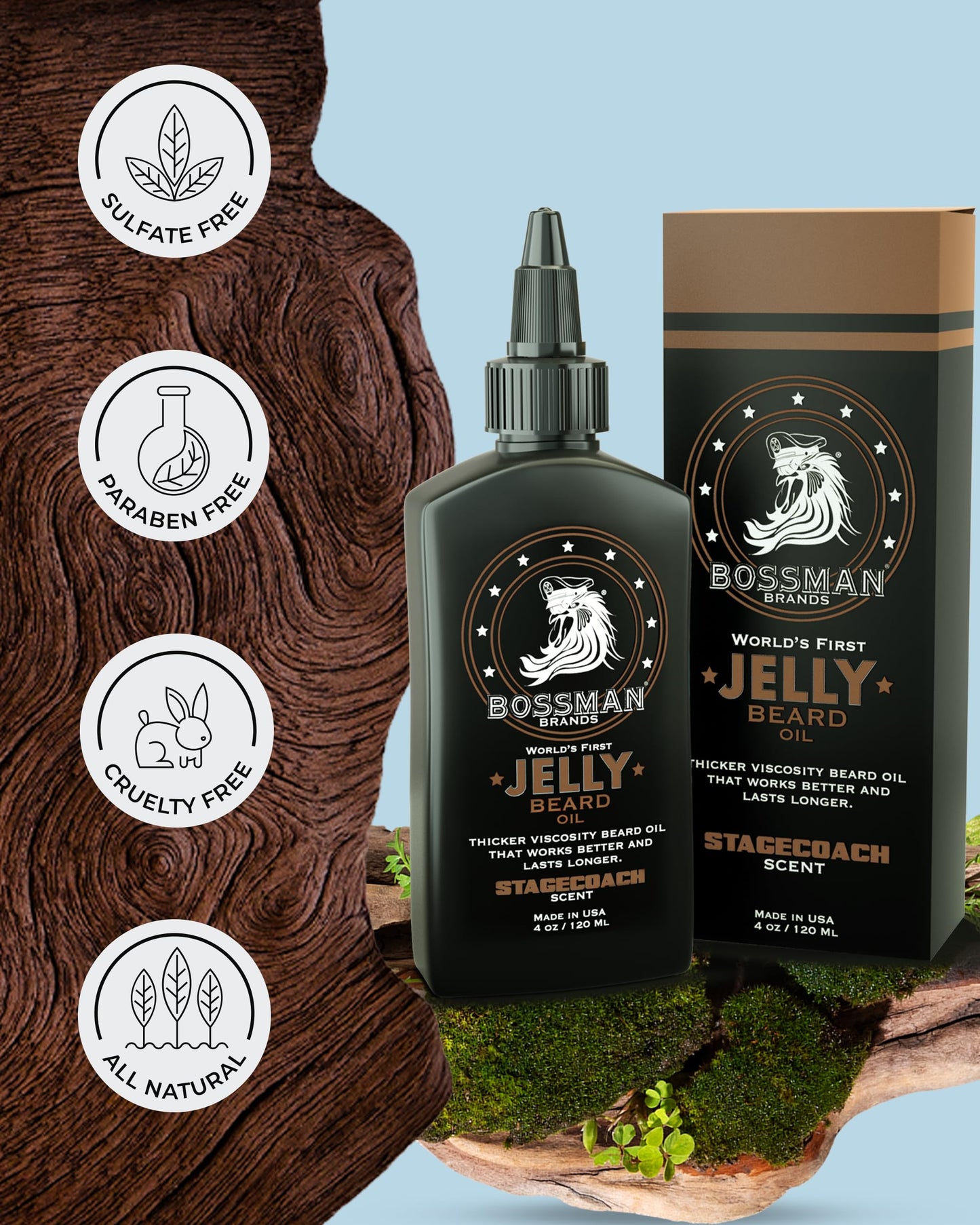Bossman Jelly Beard Oil for Men 3 Pack (12 oz in Total, Stagecoach Scent) – Softens, Moisturizes & Conditions with Natural Ingredients