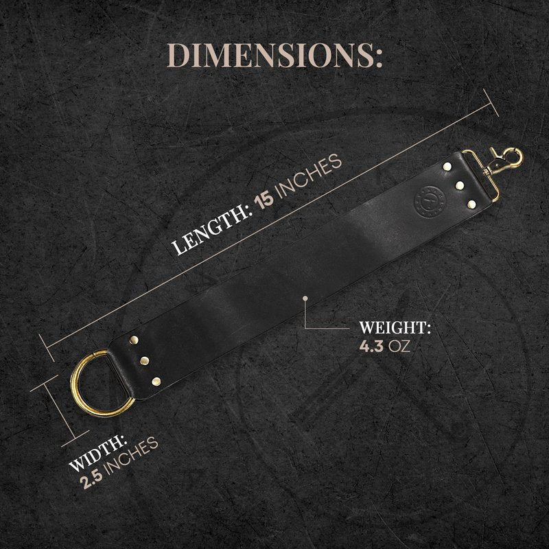 Naked Armor Straight Razor Leather Strop - 2.5" x 15" Cow Leather Razor Blade Sharpener with Brass Hooks, Black