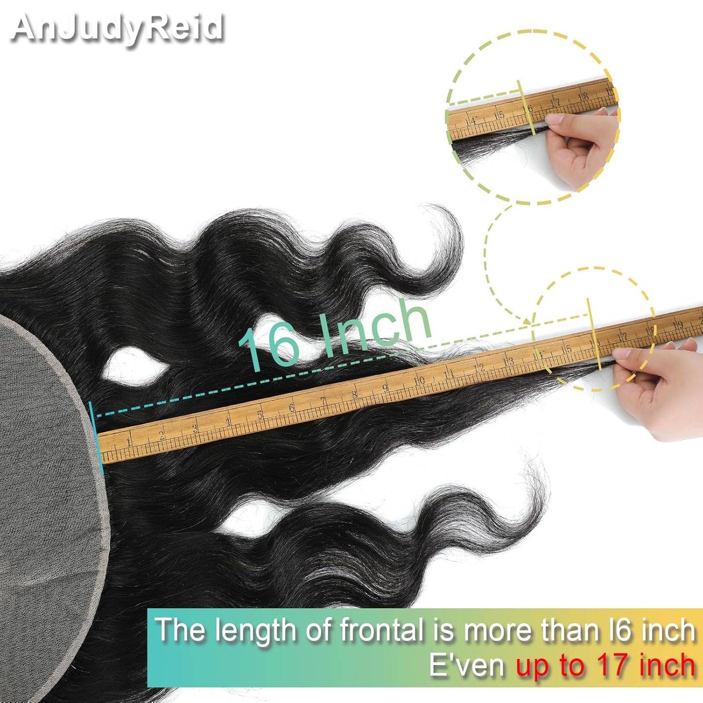 13 x 4 Lace Frontal Closure - Body Wave HD Transparent Lace Front With Bangs | 100% Remy Human Hair, 150% Density, Natural Color, 18 Inch