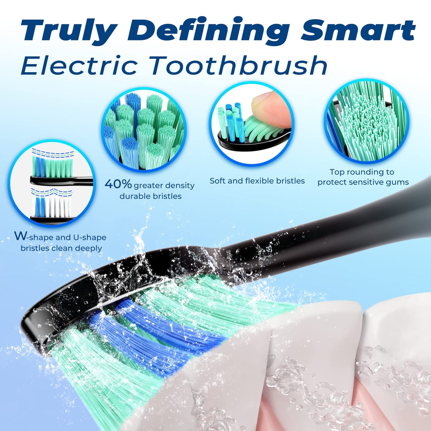PERBOL Sonic Electric Toothbrush for Adults, Rechargeable with 6 Replacement Brush Heads, 5 Modes and 3 Intensity, with 2-Minute Intelligent Timer and IPX7 Waterproof Technology, in Antique Black