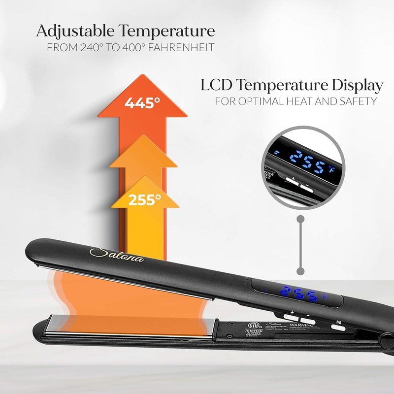 Titanium Coated Hair Straightening Iron - Professional Flat Iron & Curler with LCD Display | Black