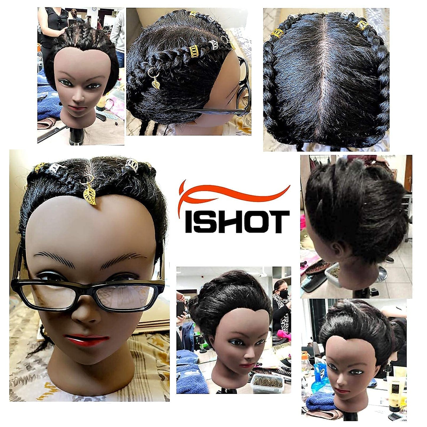 ISHOT Mannequin Head Human Hair,16"100% Real Human Hair,Beauty School Hair Practice Head,Manikin Cosmetology Hairdresser Training Head,Doll Head