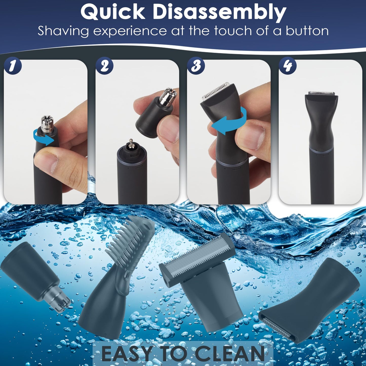 ULAIDO Body Hair Trimmer for Men, 4 in 1 Versatile Trimmer Shavers for Groin/Ball/Beard/Eyebrow/Nose/Ear Hair Shaver, USB-C Electric Pubic Hair Trimmer for Smooth Shaving with Storage Bag