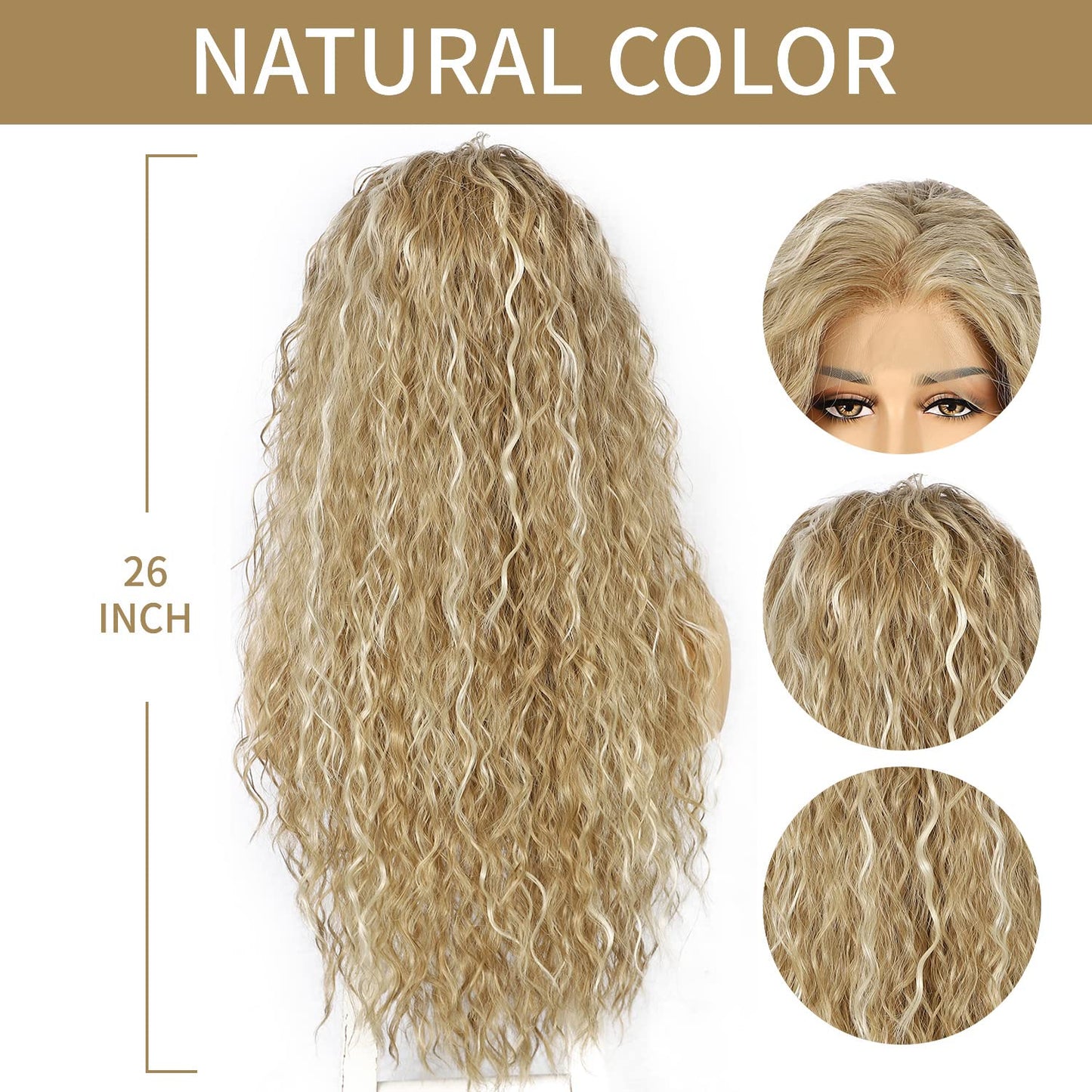 SAPPHIREWIGS Curly Lace Front Wigs Highlight Blonde Long Water Wave Synthetic Wig Pre-plucked Hairline Blonde for Black Women 26inch