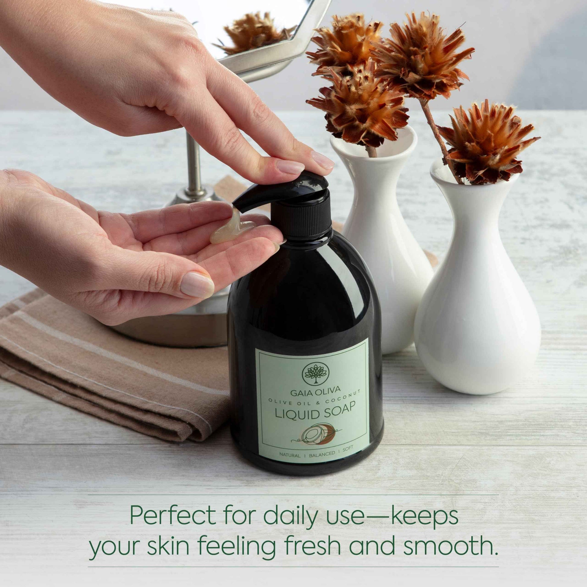 GAIA Oliva Olive Oil Hand Soap Liquid – Luxury Moisturizing Liquid Hand Soap for Bathroom & Kitchen, Natural Ingredietns for Dry, Cracked Hands with Coconut Scent – 16.9 FL OZ Bottle (Pack of 2)