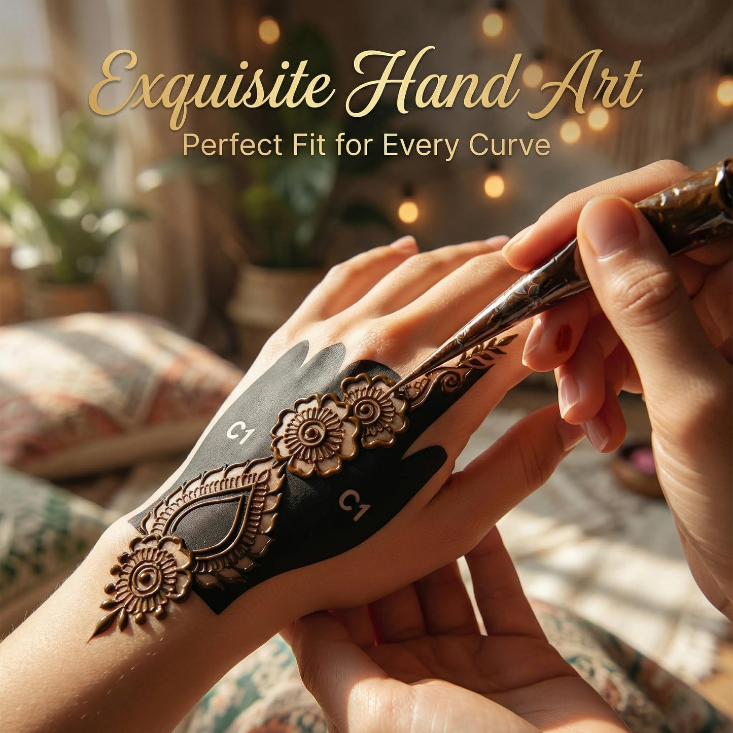 Kotbs 32 Sheets Henna Tattoo Stencils for Hands Forearm Face Paint Body Art, Temporary Glitter Airbrush Flower Tattoo Stencils for Women and Girls Reusable