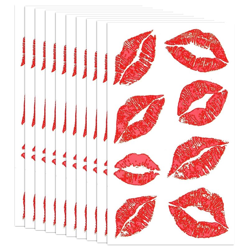 Red Lips Temporary Tattoo Stickers - 320 Pcs | Halloween Kiss Design for Adult Women Party Decor