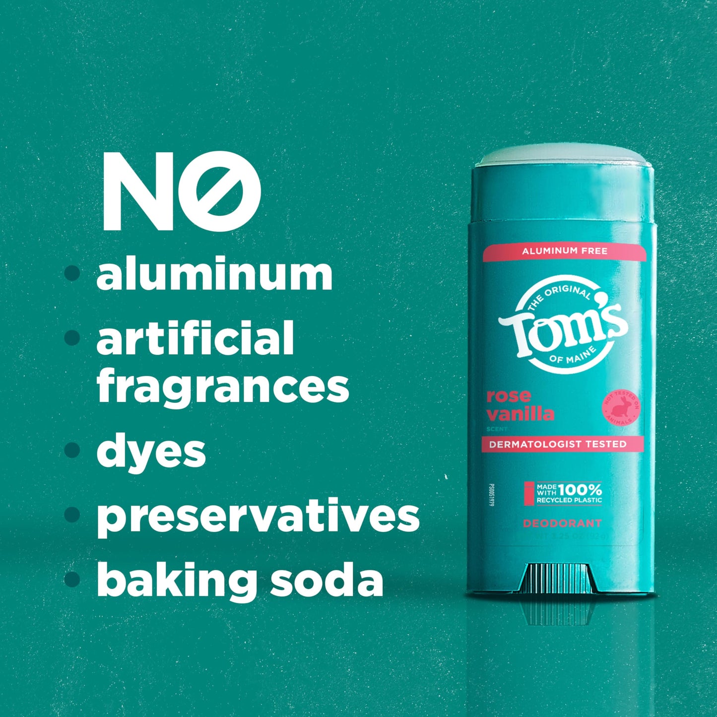 Tom’s of Maine Rose Vanilla Aluminum Free Natural Deodorant For Women & Men | Goes on Clear | Odor & Wetness Protection | Naturally Derived and Moisture-Locking Ingredients | 3.25 oz (2 Pack)