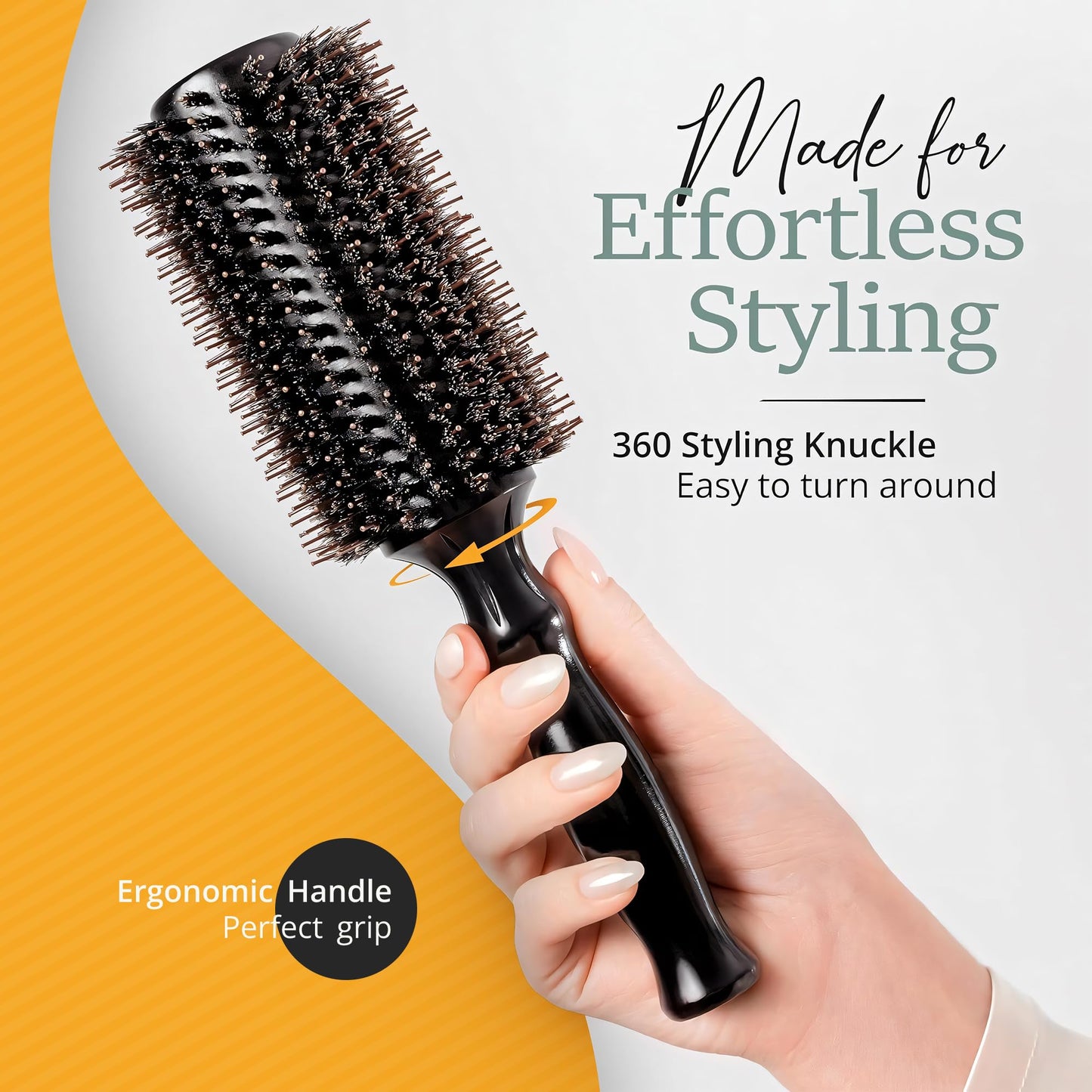Boar Bristle Round Brush for Blow Out Set by Belula. Round Hair Brush For Blow Drying. Small 2” Wooden Barrel. Hairbrush Ideal to Add Volume and Body. Free 3 x Hair Clips & Travel Bag