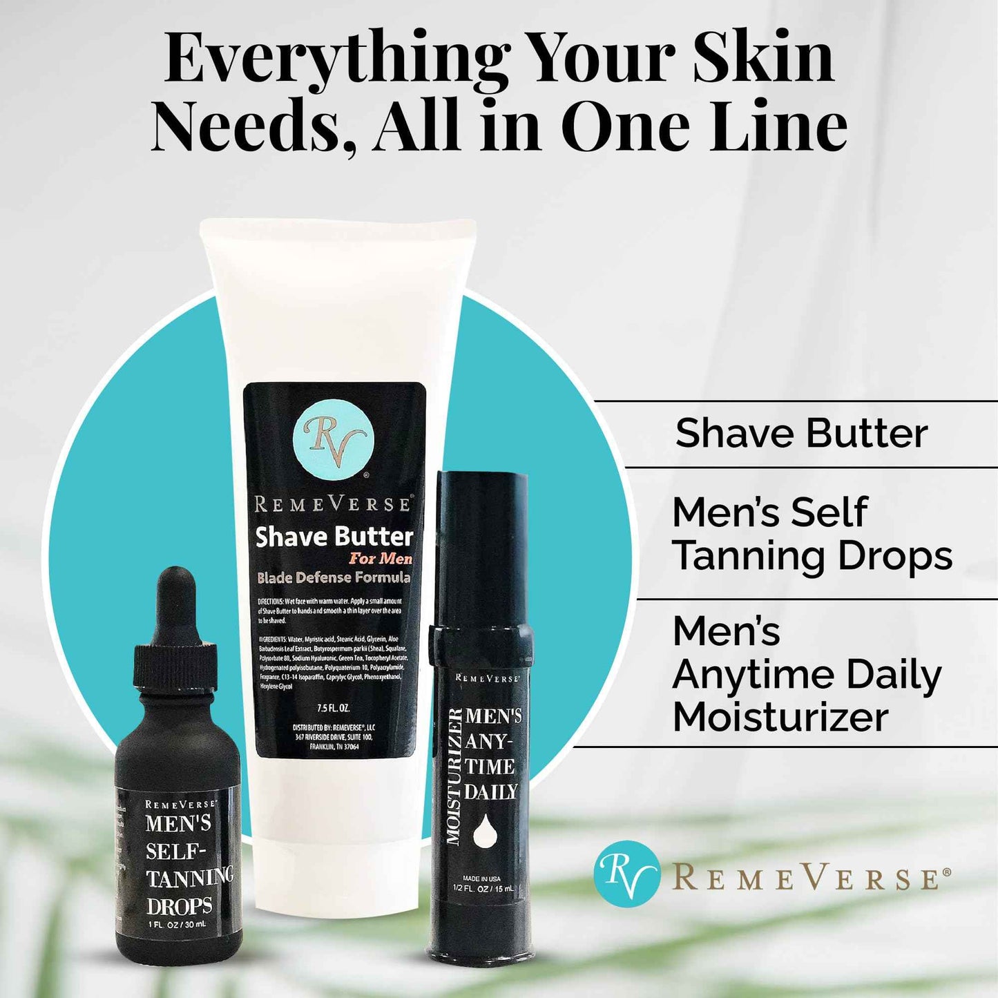 RemeVerse Men’s Anytime Daily Moisturizer with Hyaluronic Acid, Peptides, Vitamins C & E, Collagen, Green Tea - Smoothes & Hydrates Skin, Fragrance-Free, Water-Based, Youthful Care Formula - 15ml