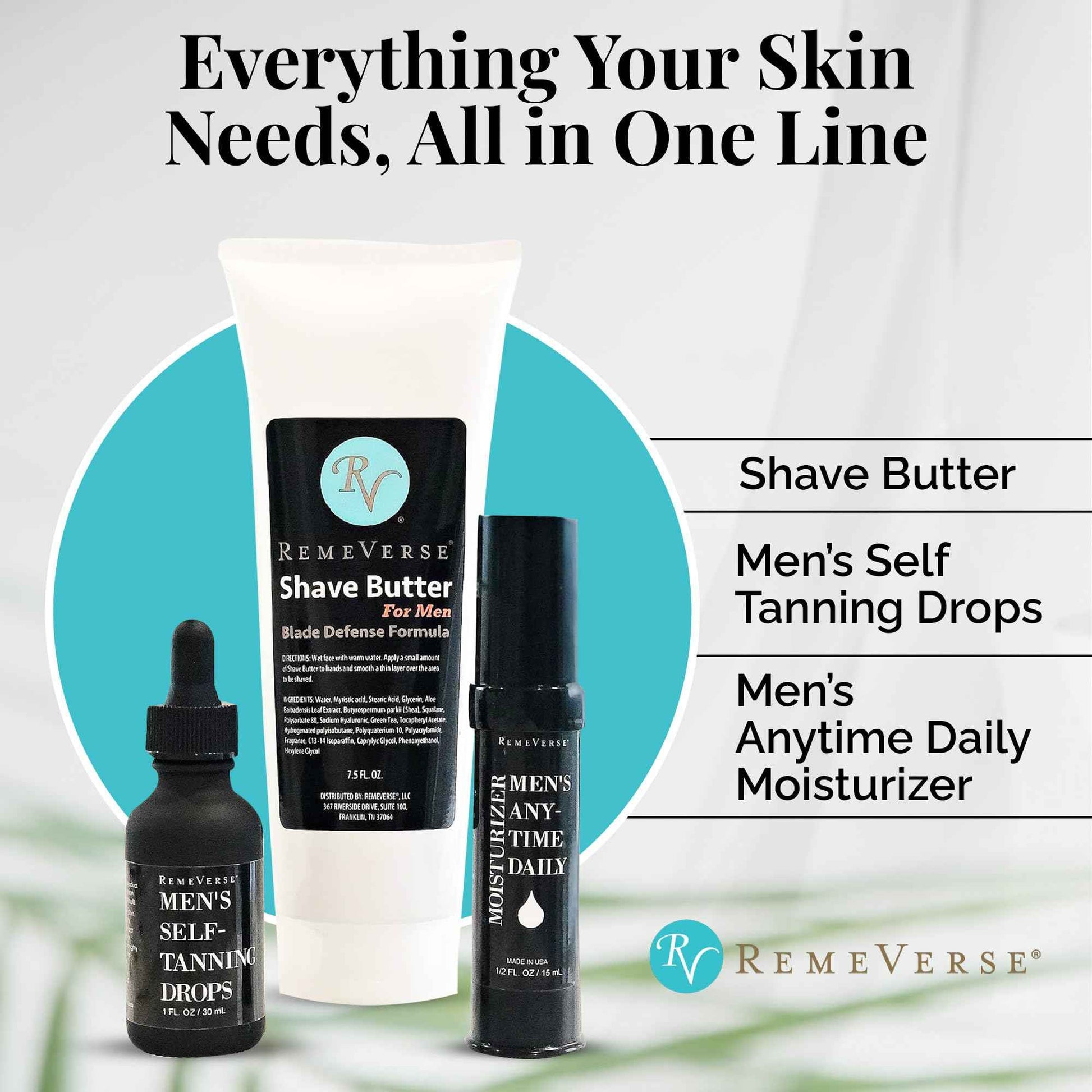 RemeVerse Men’s Anytime Daily Moisturizer with Hyaluronic Acid, Peptides, Vitamins C & E, Collagen, Green Tea - Smoothes & Hydrates Skin, Fragrance-Free, Water-Based, Youthful Care Formula - 15ml