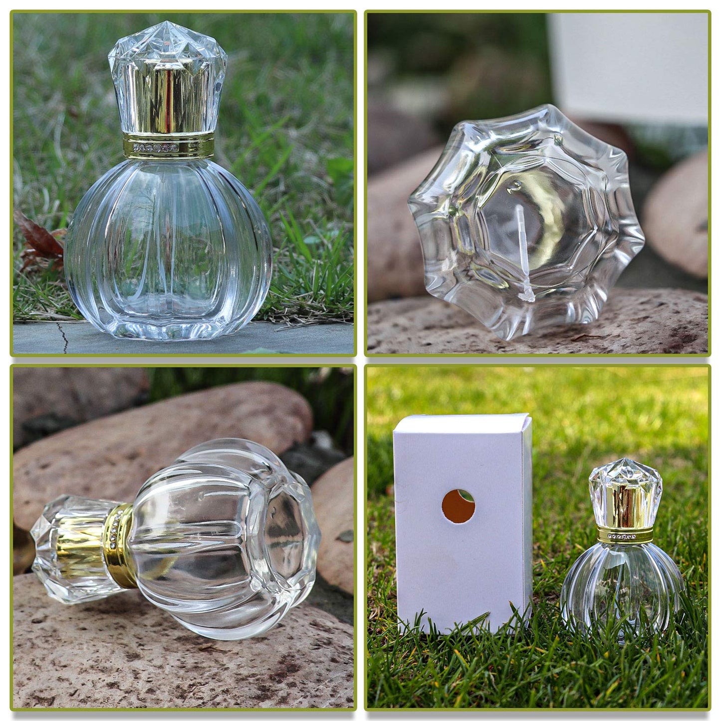 BTSuoYe 2PCS Refillable Perfume Bottles Empty Vintage Pumpkin Shape Portable Crystal Glass Atomizer with 50ML(1.76 oz) Fine Mist Spray with a Clear bottle, Gold nozzle, Acrylic cap (Pumpkin shape)