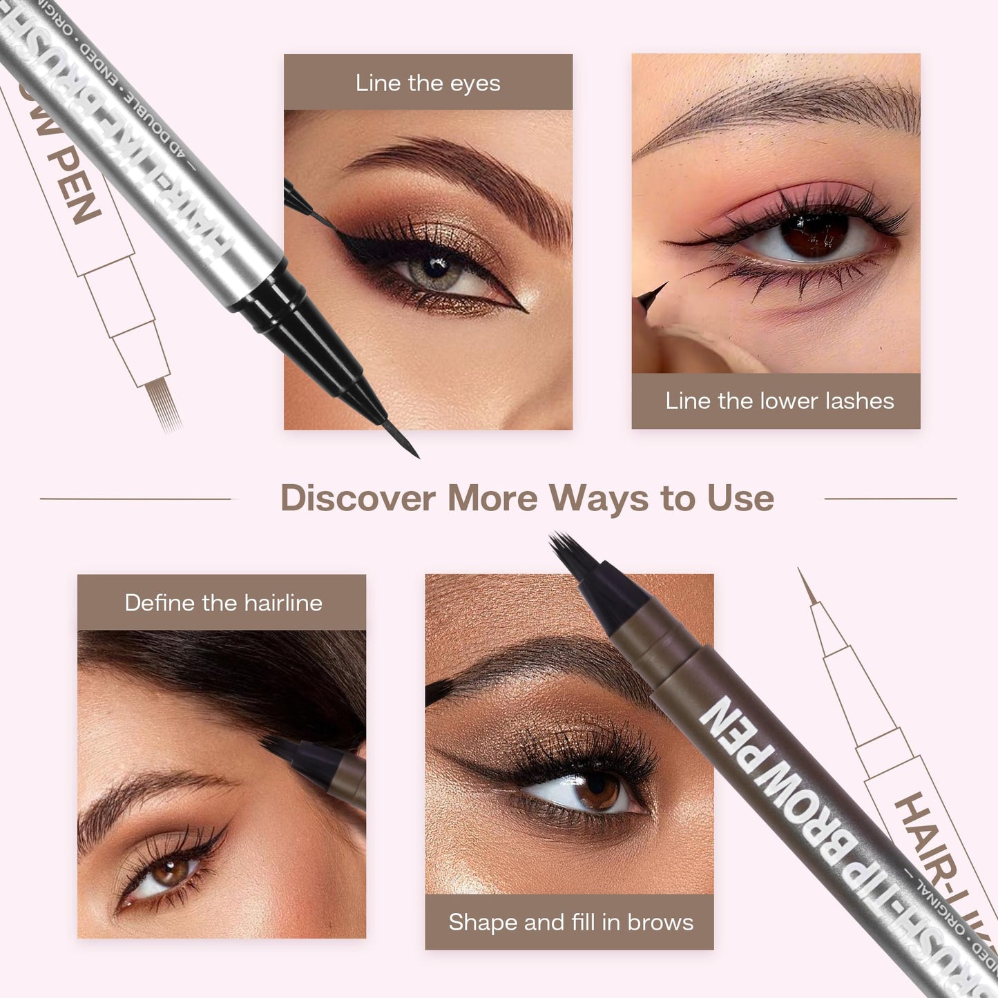 CALAILIS Eyebrow Pencil for Women - 2-in-1 Eyebrow Pen with Dual-Ended Microblading 4D Fork Tip & Ultra-Fine Eyeliner Tip, Create Natural Fuller Hair-Like Waterproof Brow Pencils (Dark Brown)
