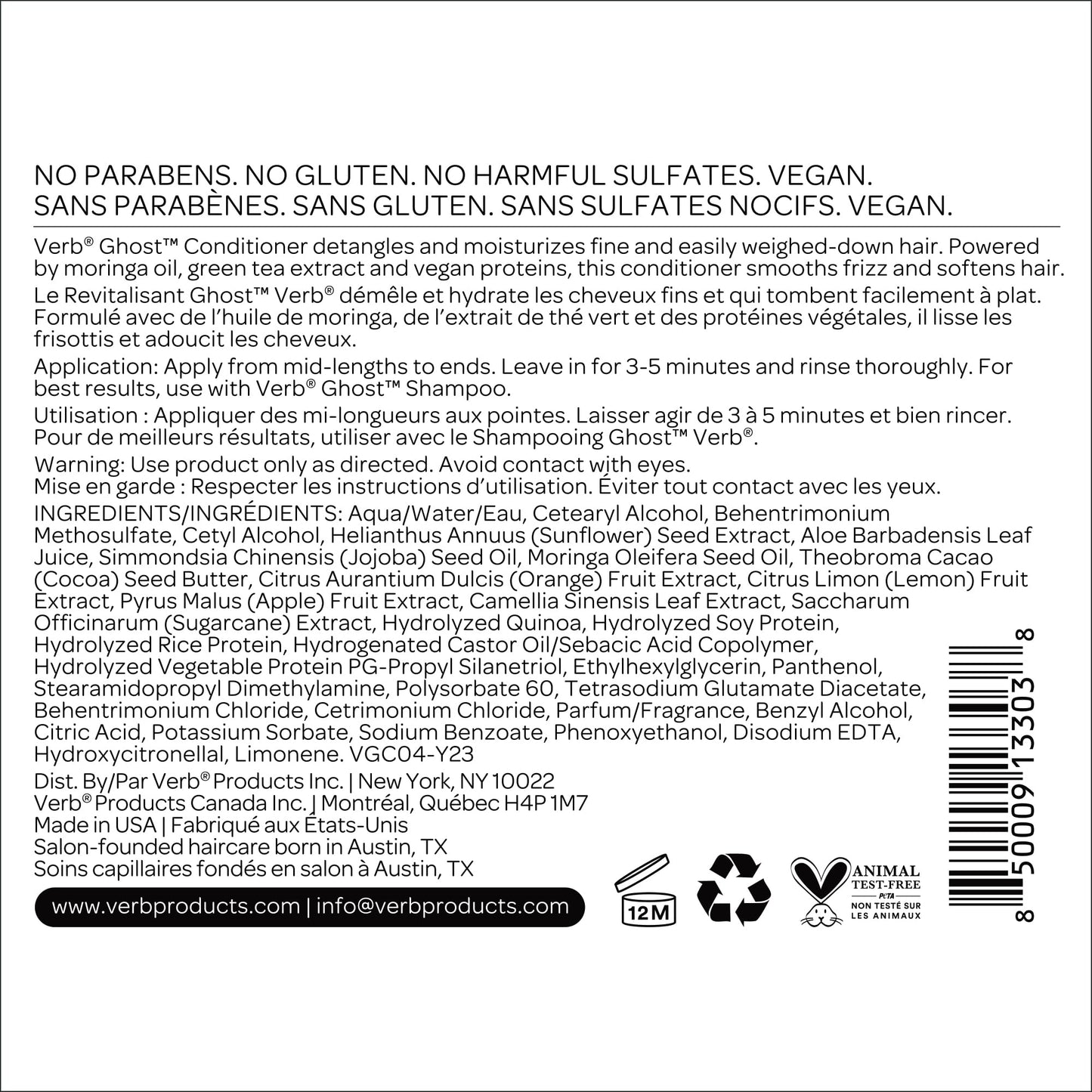 VERB Ghost Shampoo & Conditioner Duo Set, 12 fl oz, Infused with Moringa Oil -Cleanses + Moisturizes Fine and Weighed Down Hair - Vegan, No Parabens or Harmful Sulfates