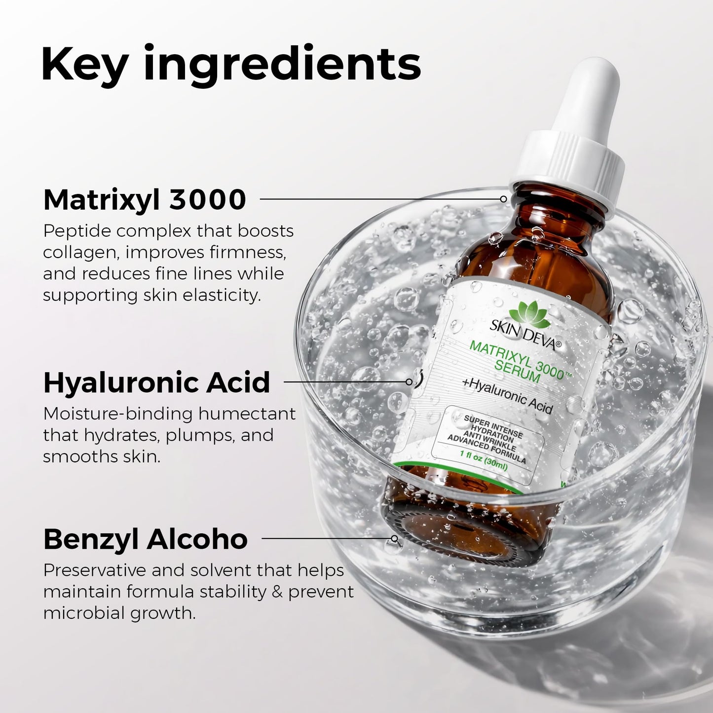 SKIN DEVA 1 fl oz Matrixyl 3000 with Hyaluronic Acid Serum Peptides Serum For Face Hydration with Hyaluronic Acid Stimulates Collagen Repair Mechanisms Lightweight Anti Aging Moisturizer