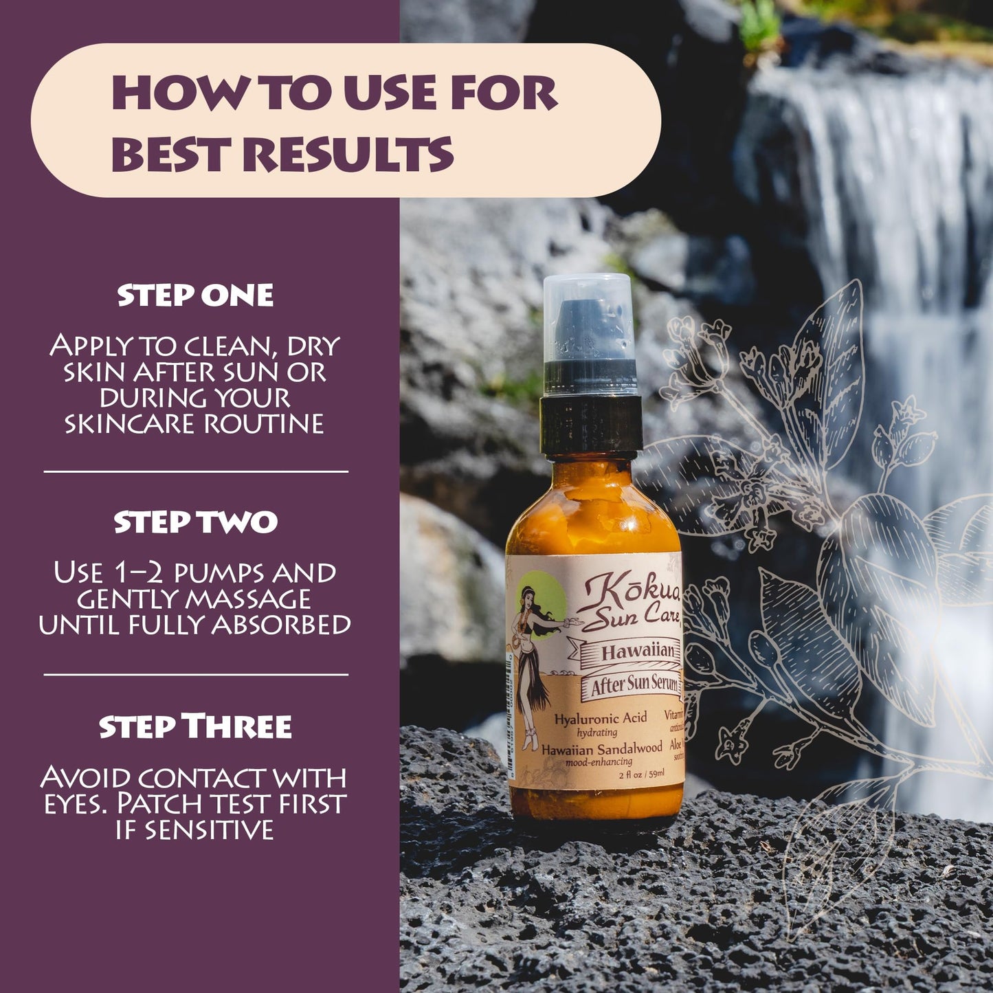Kokua Sun Care After Sun Serum with Aloe Vera | 2oz | Hyaluronic Acid & Sandalwood | Vitiman C | After Sun Lotion, Aleo Vera Gel For Face, Sunburn Relief, Beach Vacation Essentials, Travel Size Lotion