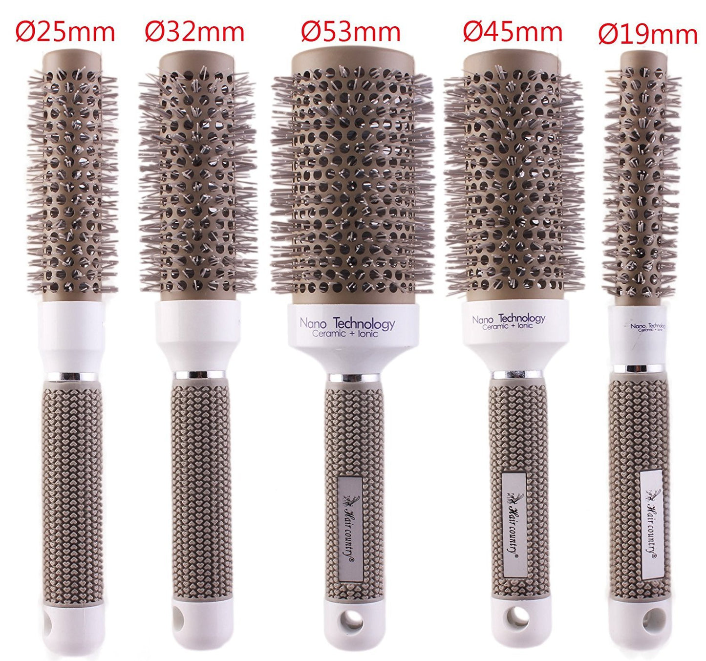 PERFEHAIR Round Thermal Brush Set, Professional Nano Ceramic & Ionic Barrel Hair Styling Blow Drying Curling Brush, 5 Different Sizes