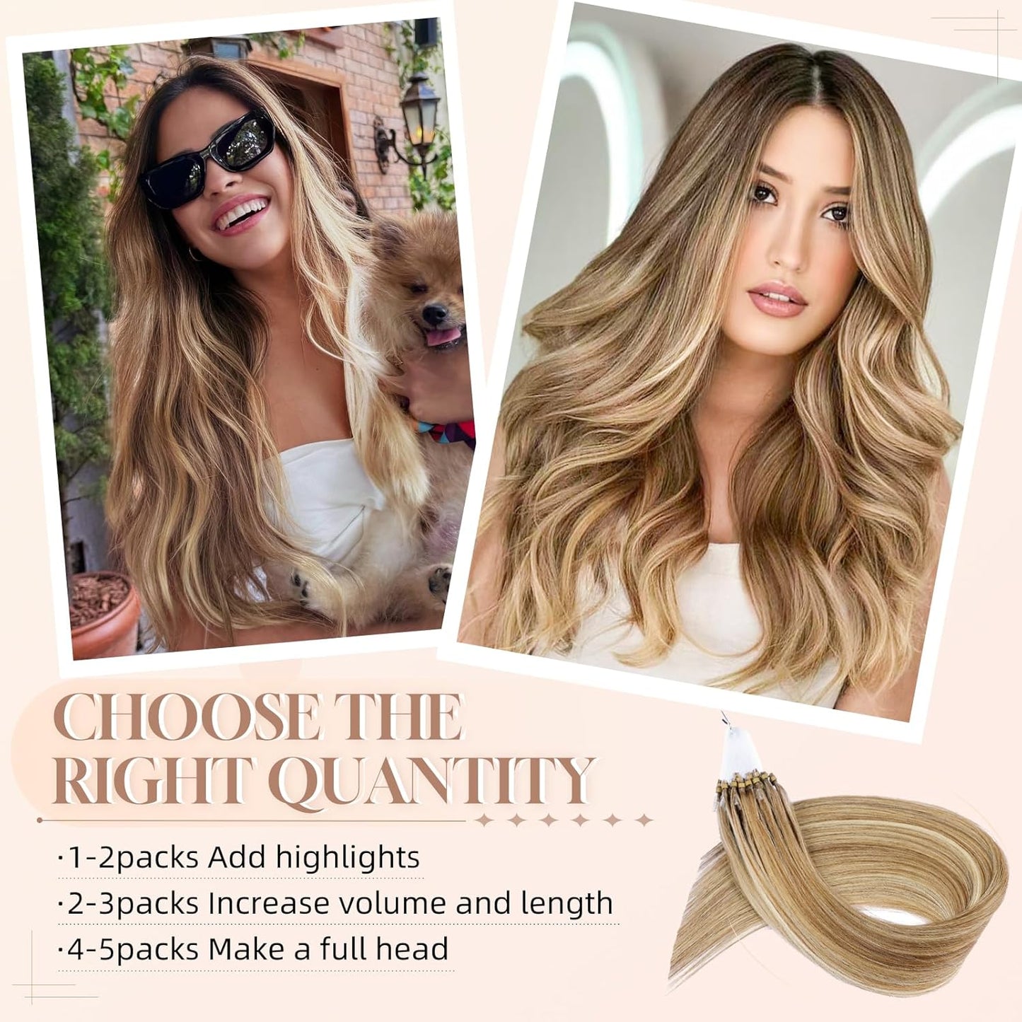 Microlink Hair Extensions - Human Hair 18 Inch D7/60 Blonde Brown | Soft, Glossy, Durable Microbead Loops
