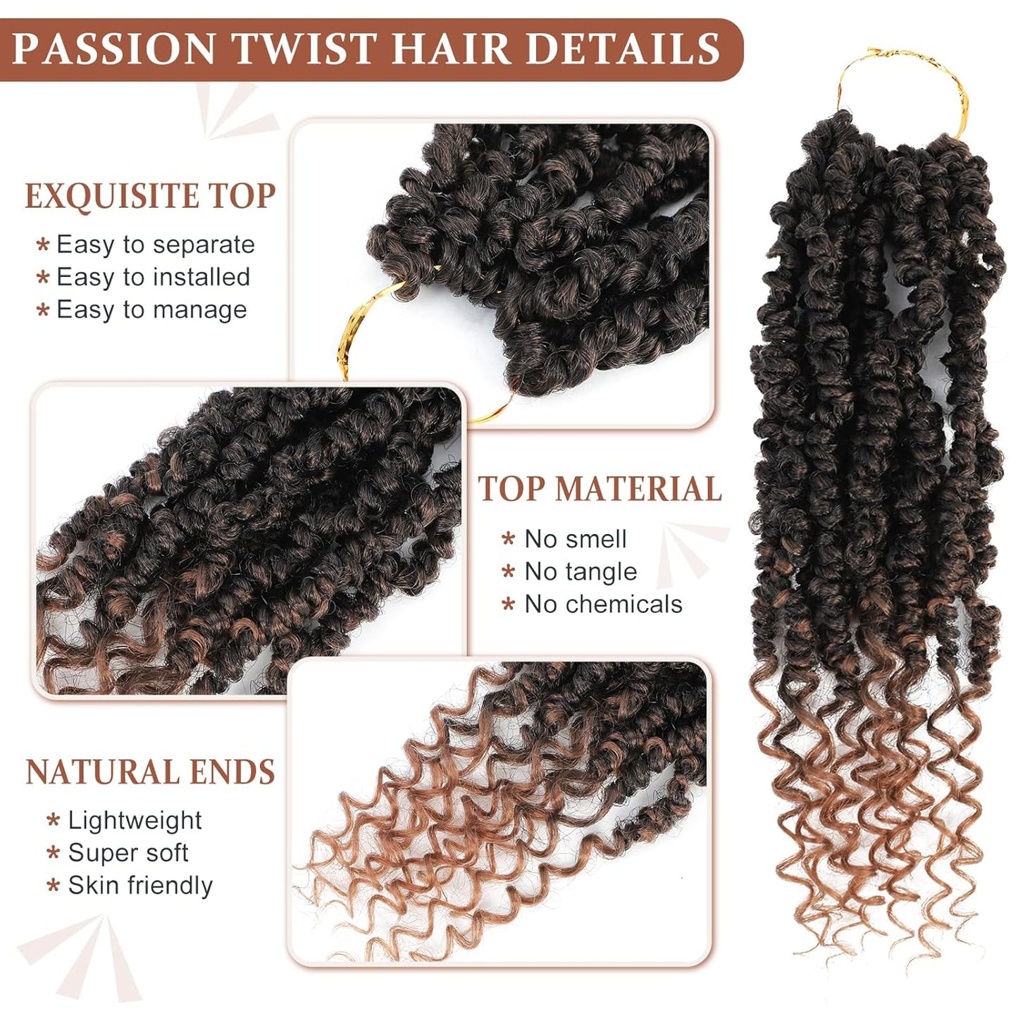 Passion Twist Crochet Hair - Pre-Twisted 18 Inch Soft Curly Braids | 8 Packs for Black Women (T30)