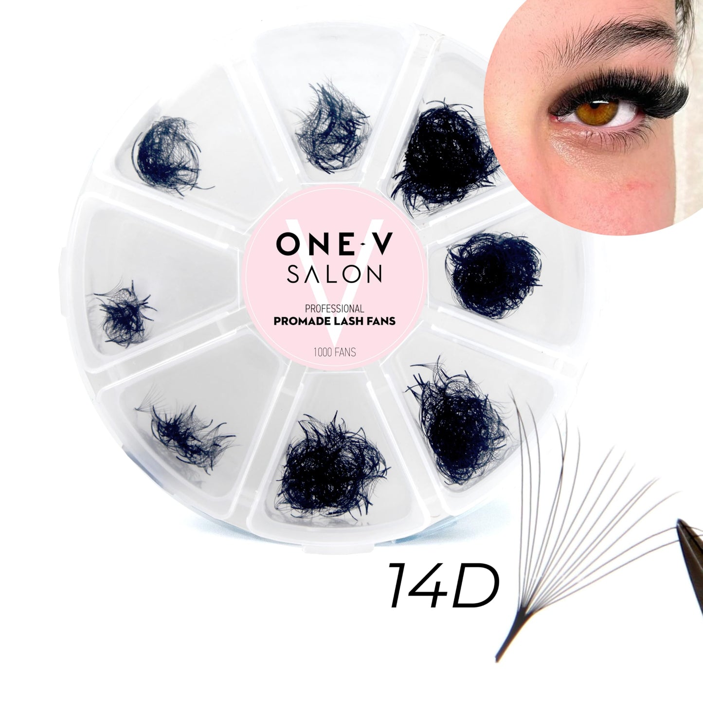 One V Salon Pro 14D Promade Loose Fans, 1000 Premade Extreme Mega Volume Lash Fans | D Curl | 0.05 mm | 8–15 mm Mixed Lengths | Thin Base, Hand-Crafted Eyelash Extensions(14D-0.05-D-Curl)