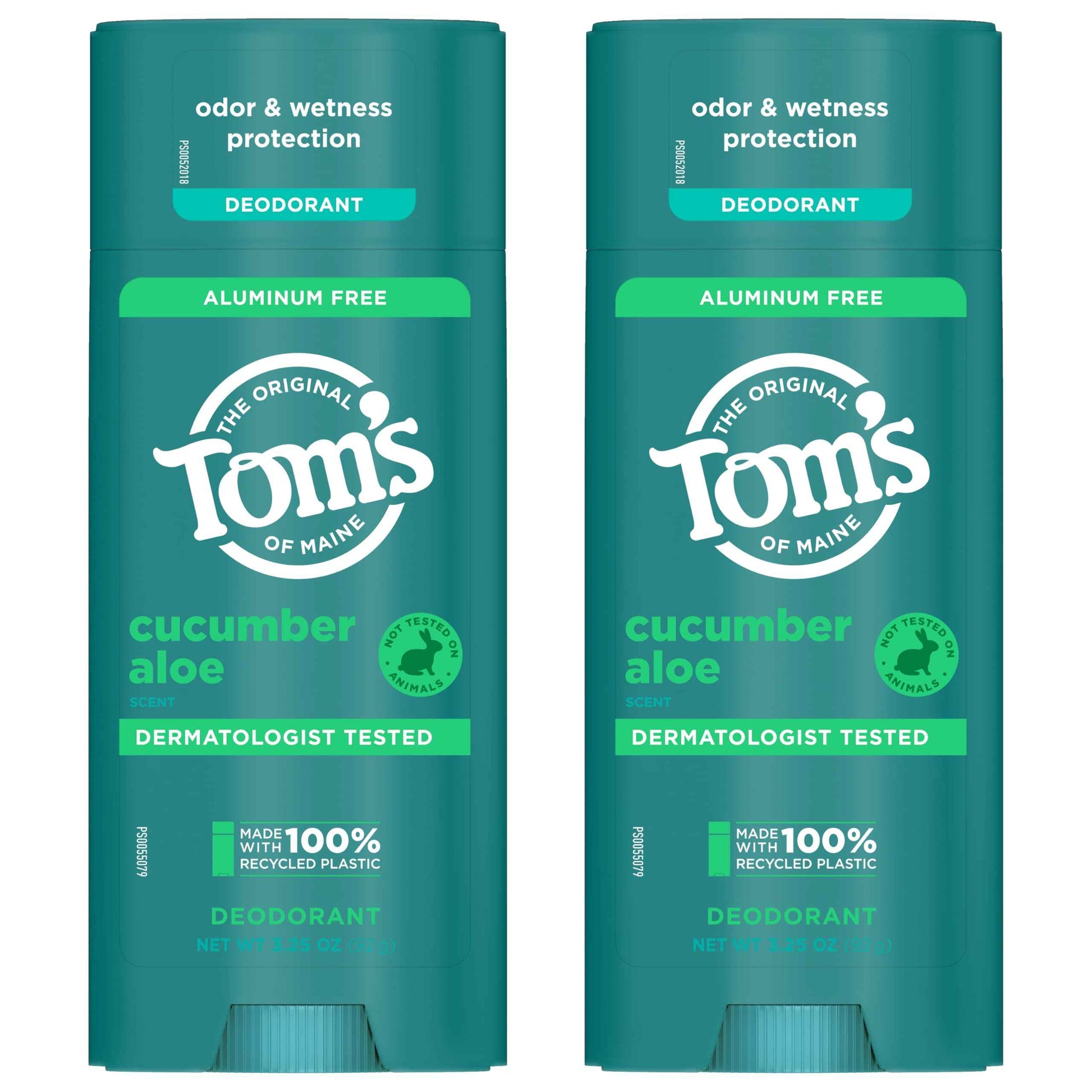 Tom’s of Maine Cucumber Aloe Aluminum Free Natural Deodorant For Women & Men | Goes on Clear | Odor & Wetness Protection | Naturally Derived and Moisture-Locking Ingredients | 3.25 oz (2 Pack)