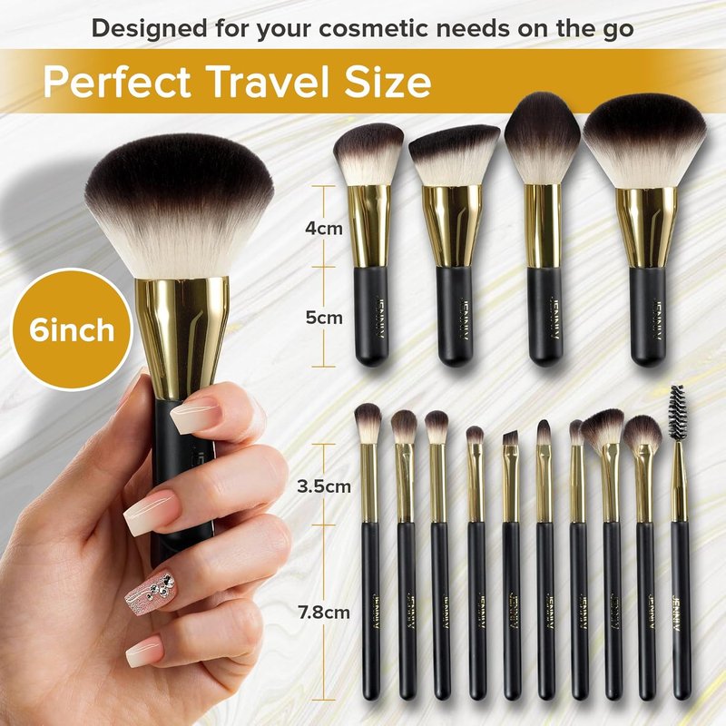 Premium Travel Makeup Brushes Set - 14 Mini Brushes with Handmade Leather Case | Portable Travel Size for Blush & Foundation