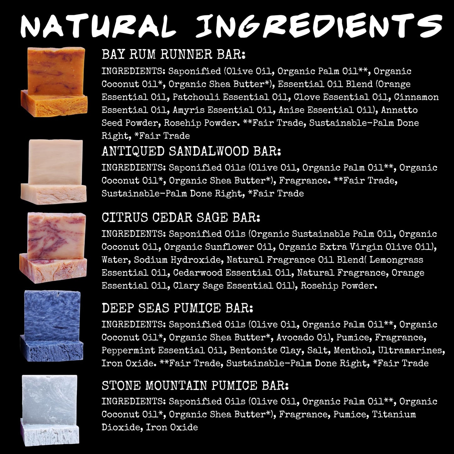Bluebyrd Soap Co. Artisan 6 Pack Handmade Mens Soap Bars, Masculine Fragrance Scented Bar Soap for Men Variety Set, Natural Men's Exfoliating Soap Gift for Him, Mens Gift Pack, Sandalwood, Citrus Cedar Sage, Bay Runner, Deep Sea Pumice, Woods, Mountain, 4