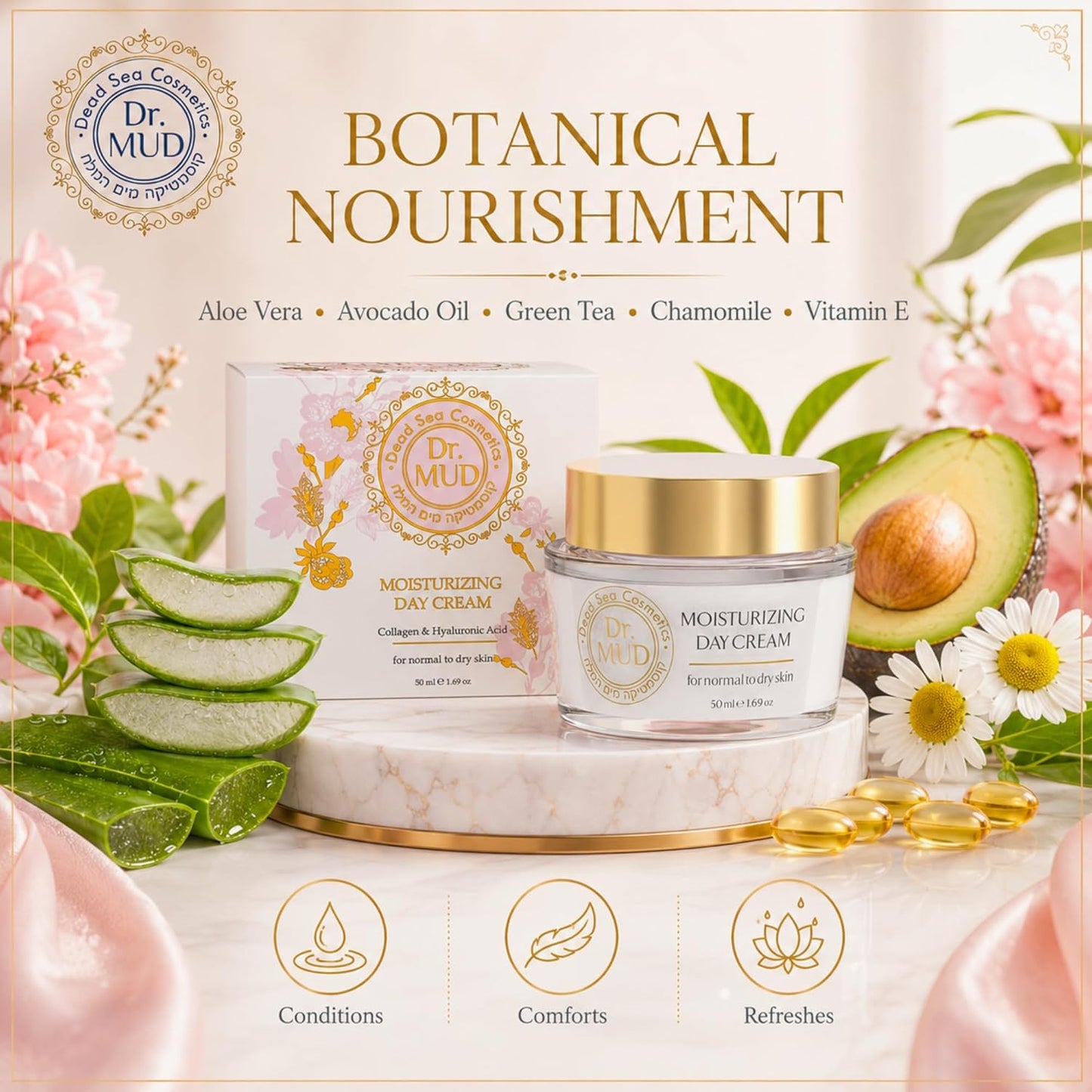 Dr.MUD Moisturizing Day Cream - Hydrating Face Moisturizer with Hyaluronic Acid & Collagen | 50 ml for Normal to Dry Skin