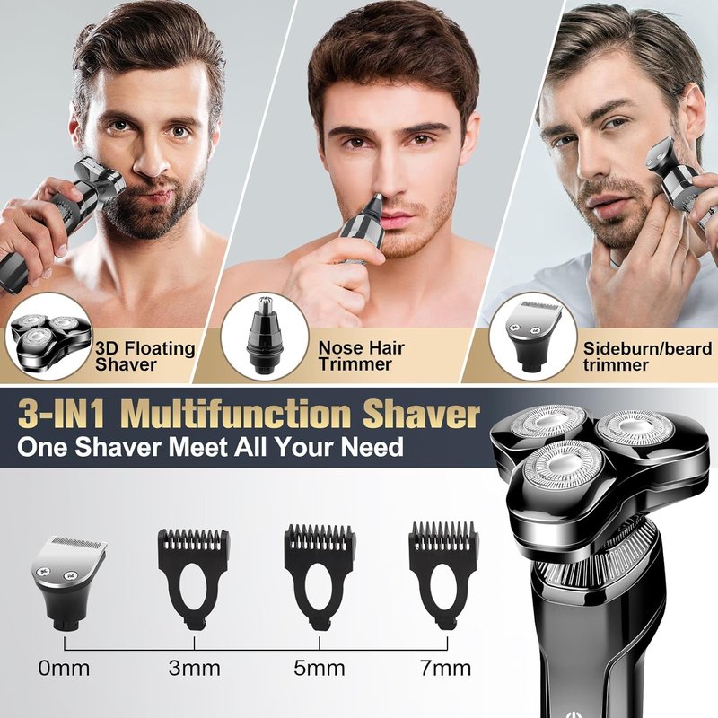 Electric Razor for Men - Waterproof Rotary Shaver with LED Display | Rechargeable Cordless Design