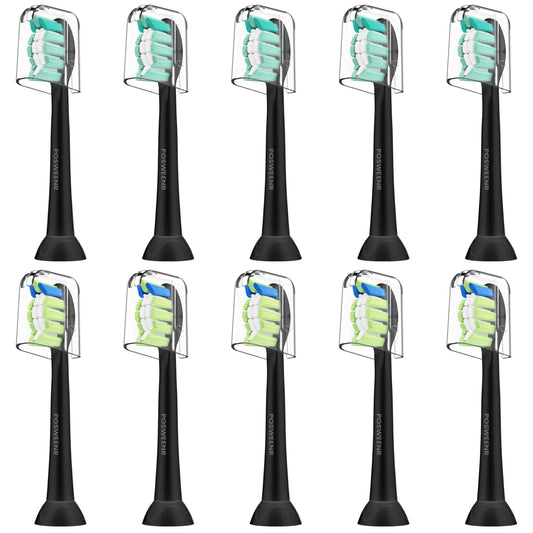 Replacement Toothbrush Heads Compatible with Philips Sonicare – Gentle & Effective Electric Tooth Brush Refill for Plaque Control, 10 Pack (Black)