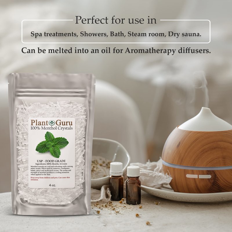 Plant Guru Menthol Crystals 1 lb. Bulk Mentha Arvensis 100% Pure Natural USP Food Grade - Great For Cosmetics, Salves, Balms, Creams and Soap Making.