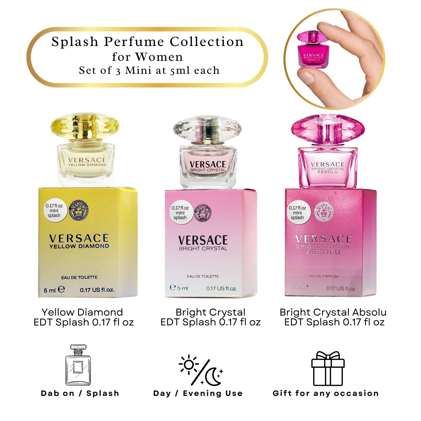 Versace Perfume Gift Set for Women – Mini Variety Gift Set Trio Collection – Absolu, Bright Crystal, Yellow Diamond