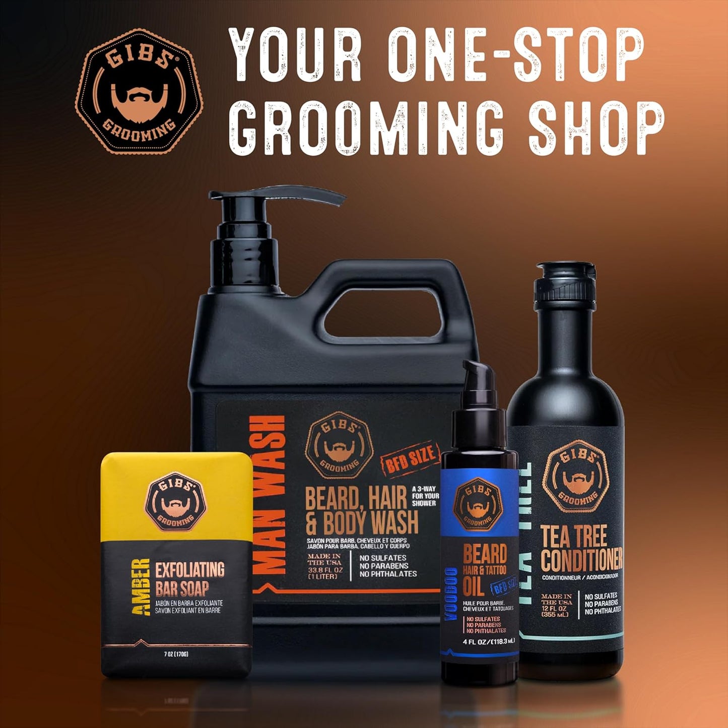 GIBS Grooming Bio Fuel | Conditioning Beard & Hair Growth Oil - Mango Butter, Caffeine, Biotin | 33.8 oz