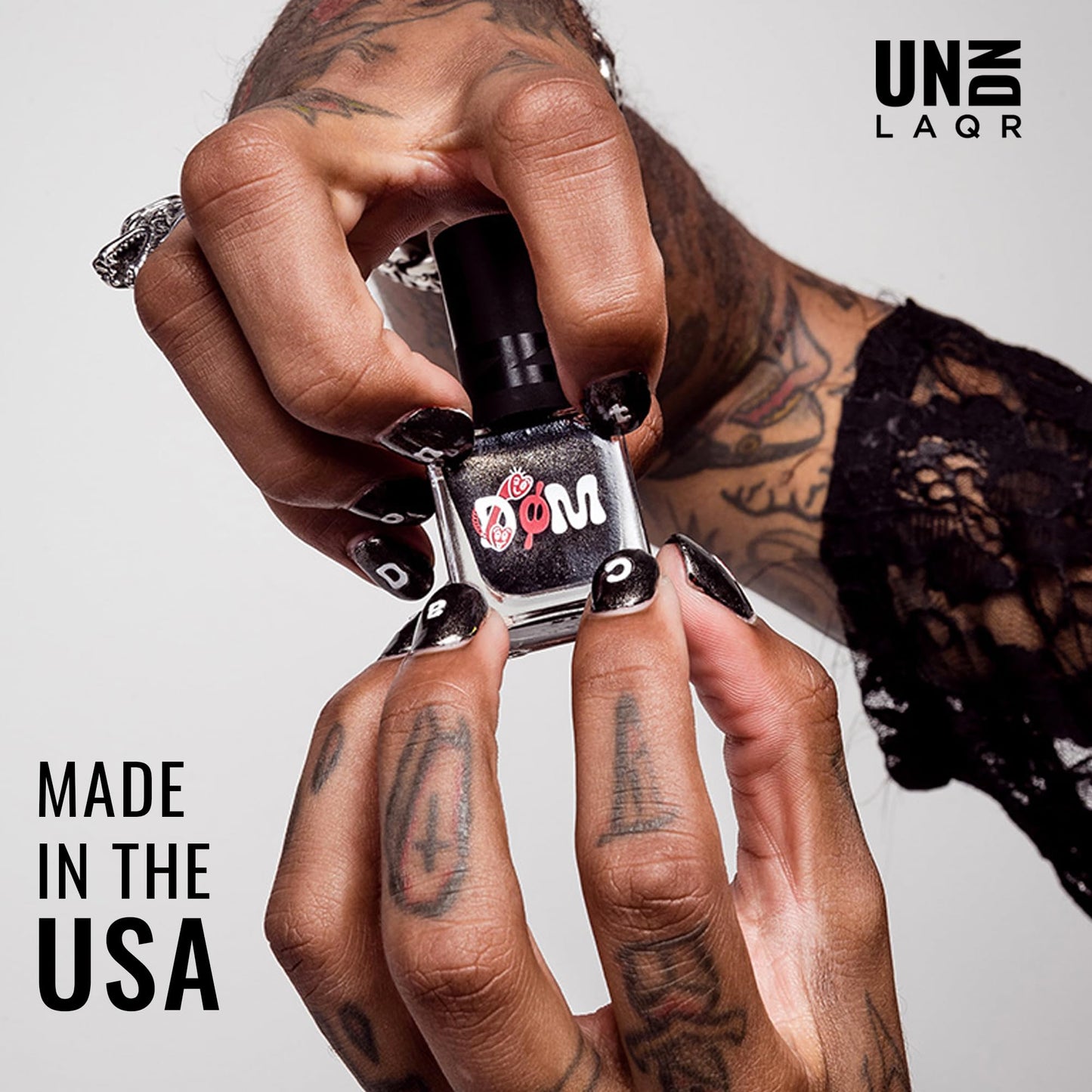 UNDN Vegan Nail Polish - Don't Call - Shimmer Chrome Black Nail Polish for Women and Men - Long Lasting, Durable Finish - Cruelty Free - 0.5 oz