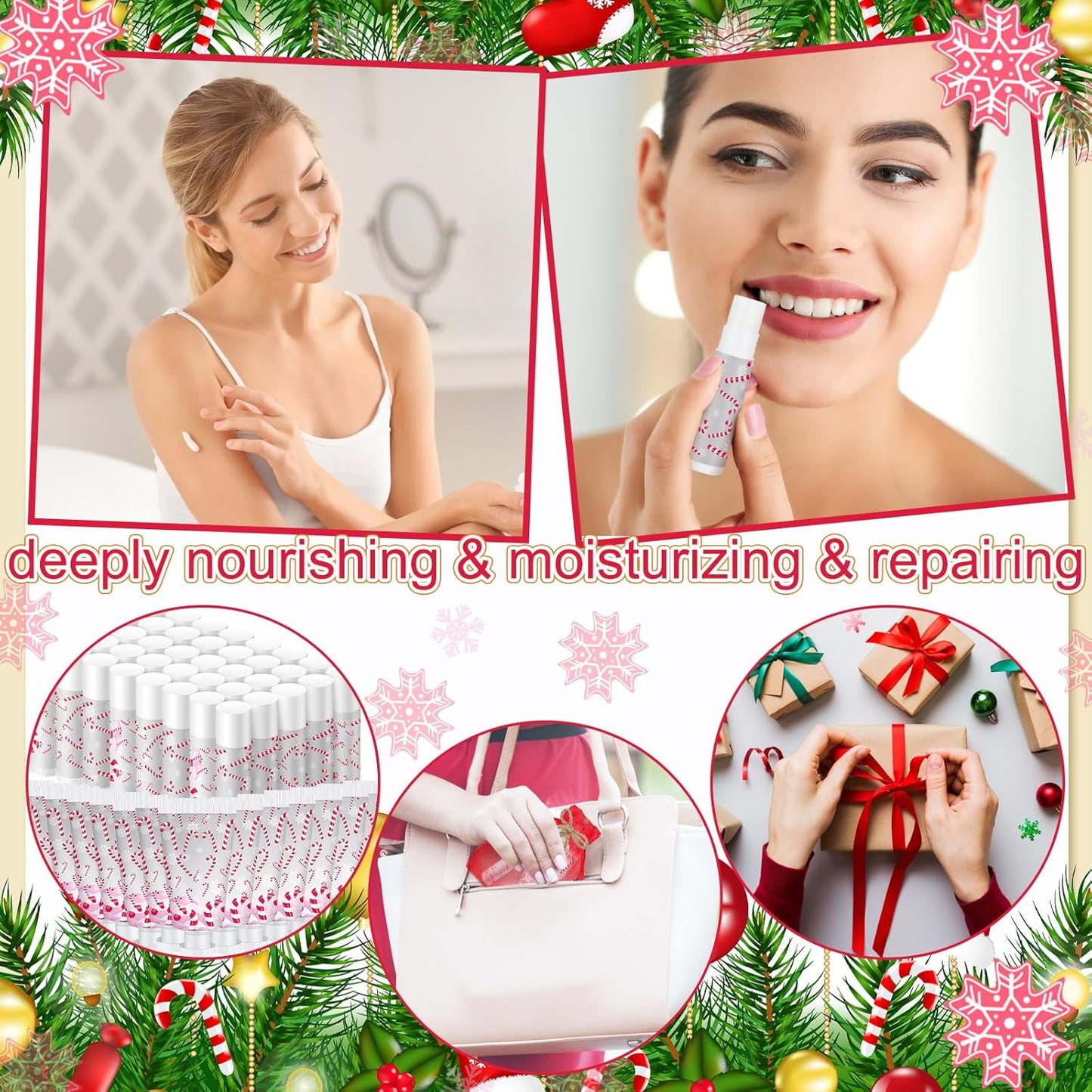 Christmas Candy Cane Hand Cream & Lip Balm Gift Set - Travel Size | Perfect for Weddings & Showers