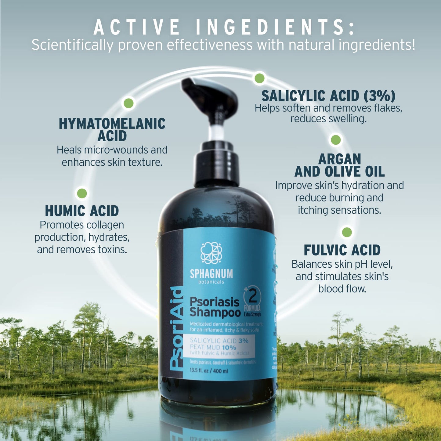 Sphagnum Botanicals Medicated Psoriasis Shampoo and Conditioner Set - Salicylic Acid 3% and Peat Mud Shampoo together with Jojoba Oil and Aloe Vera Condtioner. 2 x 8.45 fl. Oz