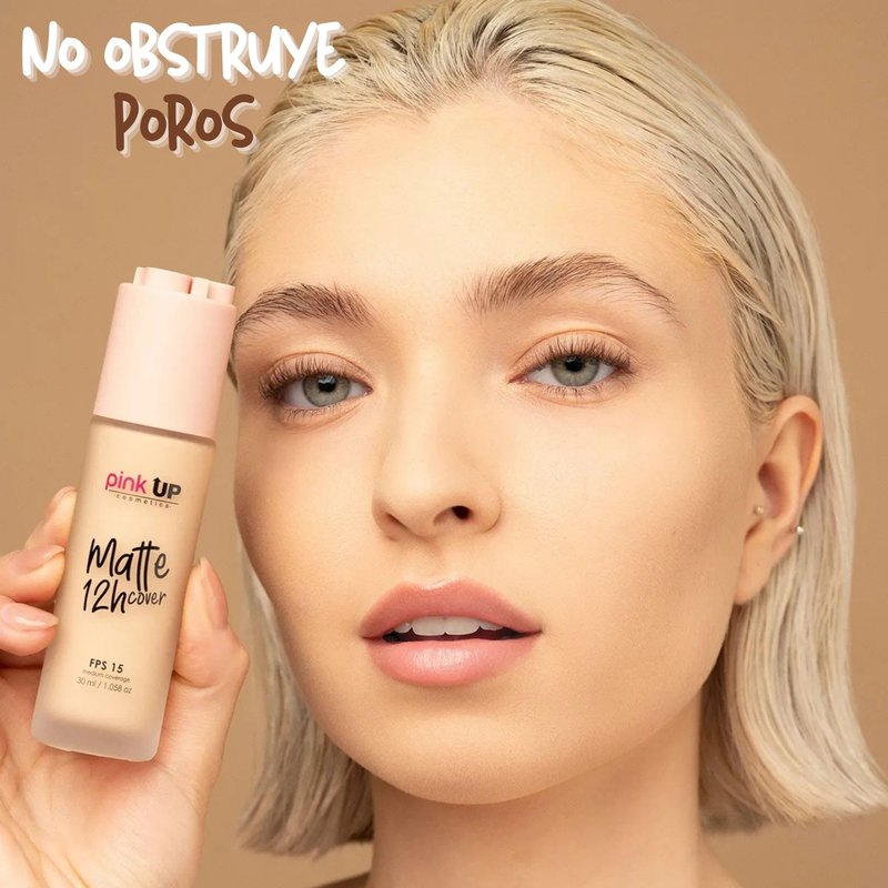 Pink Up | Matte Cover | Liquid Makeup with SPF 15| 12-hour matte wear | Medium coverage for oily skin | Makeup | Foundation | Lightweight texture | Beige shade | Model PKMHR300