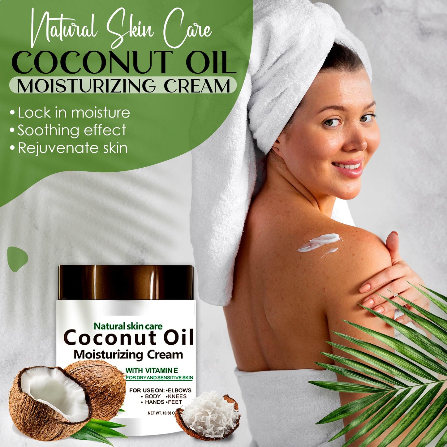 DR MEINAIER 3 Packs x 300 ml Coconut Oil Moisturizing Cream 3-Pack, Lightweight Lotion for Face Body Hands, Fast-Absorbing Non-Greasy Daily Care