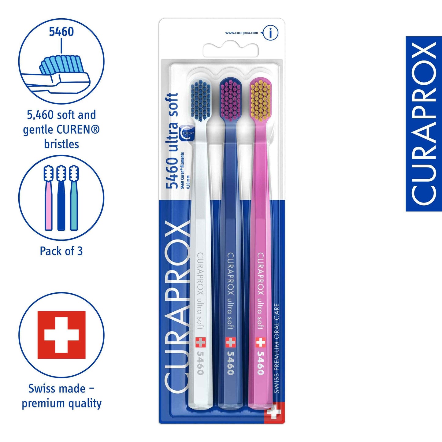 Curaprox CS 5460 Ultra-Soft Toothbrush – for Sensitive Teeth & Gums | Gentle Plaque Removal | 3-Pack |Random Colour