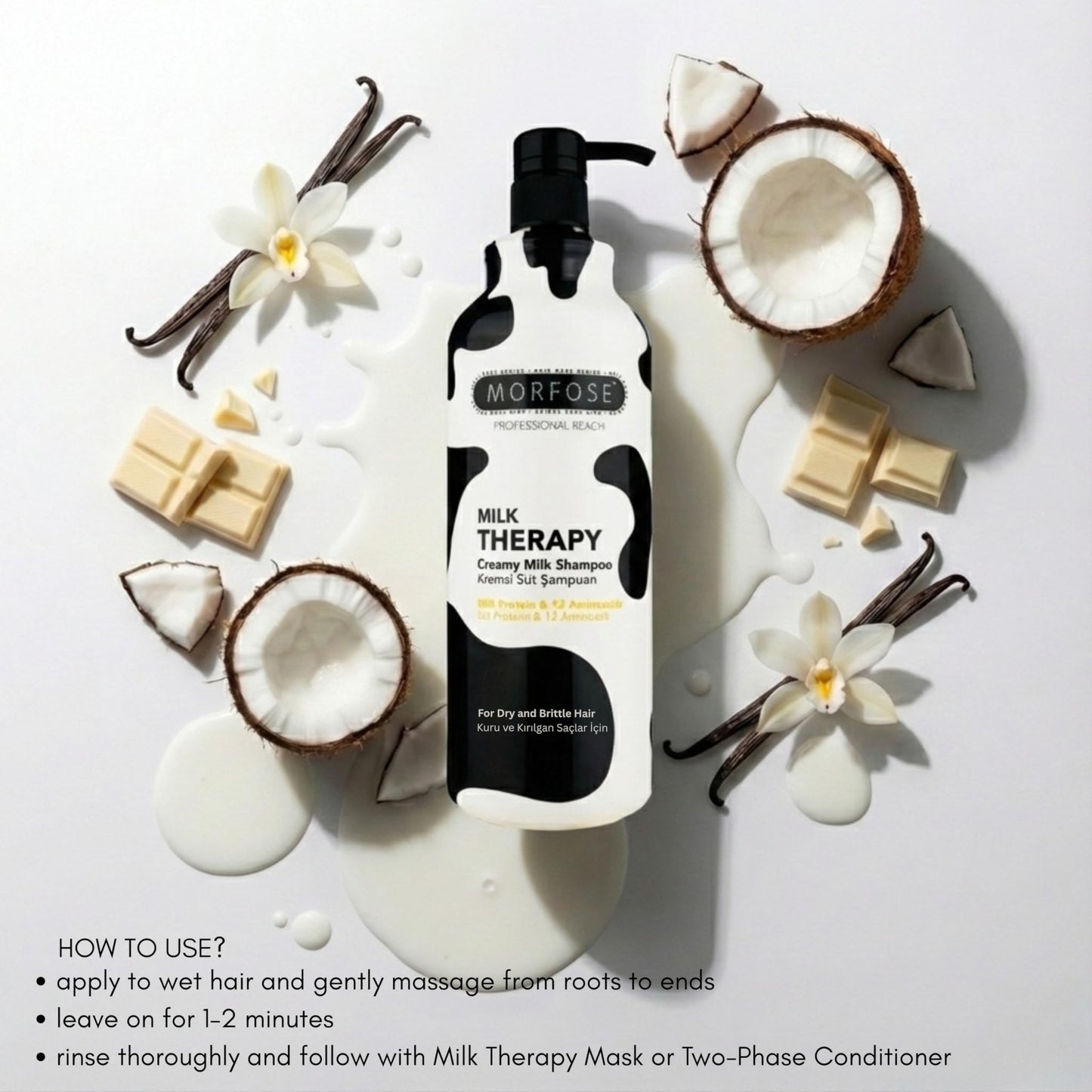 Morfose Professional Milk Therapy Creamy Hair Shampoo for Dry, Damaged, or Brittle Strands, Repairs and Protects, fuller, healthier, softer look, Eliminates Dryness, Damage, and Split Ends, 1000 ml