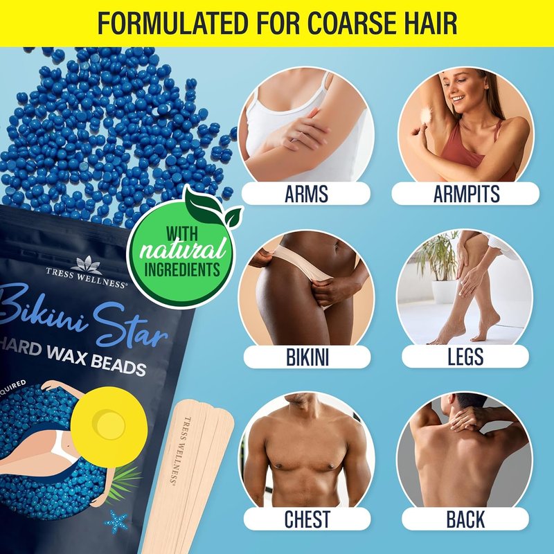 Tress Wellness Wax Beads - Safe At-Home Waxing Kit for Bikini, Brazilian & Full Body | 1.2lb