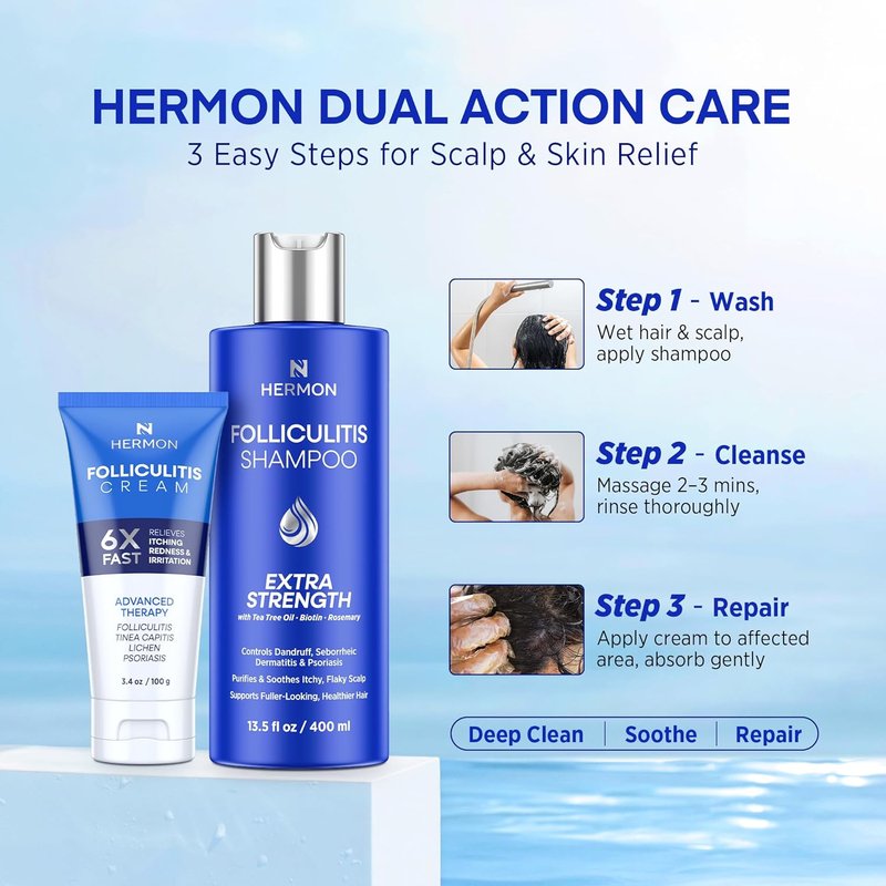 Folliculitis Treatment - Effective Cream & Shampoo for Scalp Relief | 8 oz