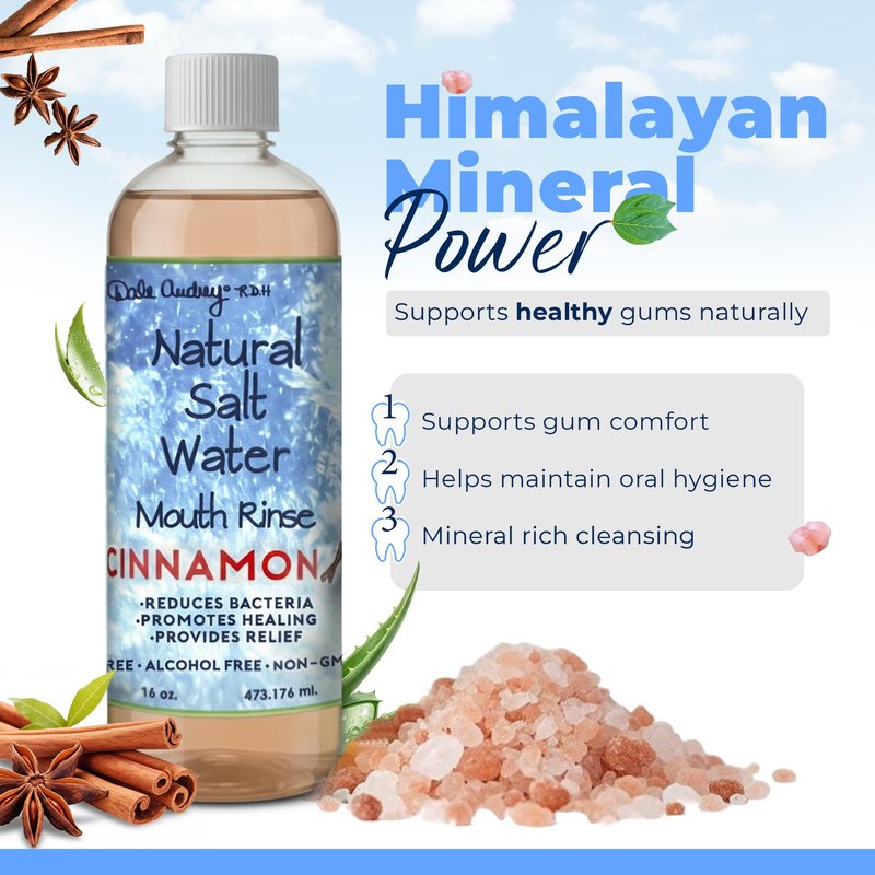 3 Pack Natural Saltwater Mouth Rinse | Himalayan Pink Salt Water Oral Rinse | Organic Cinnamon Flavor Fluoride & Alcohol Free Mouthwash for Fresh Breath | Natural Gum Care Mouthwash-16 FL Oz